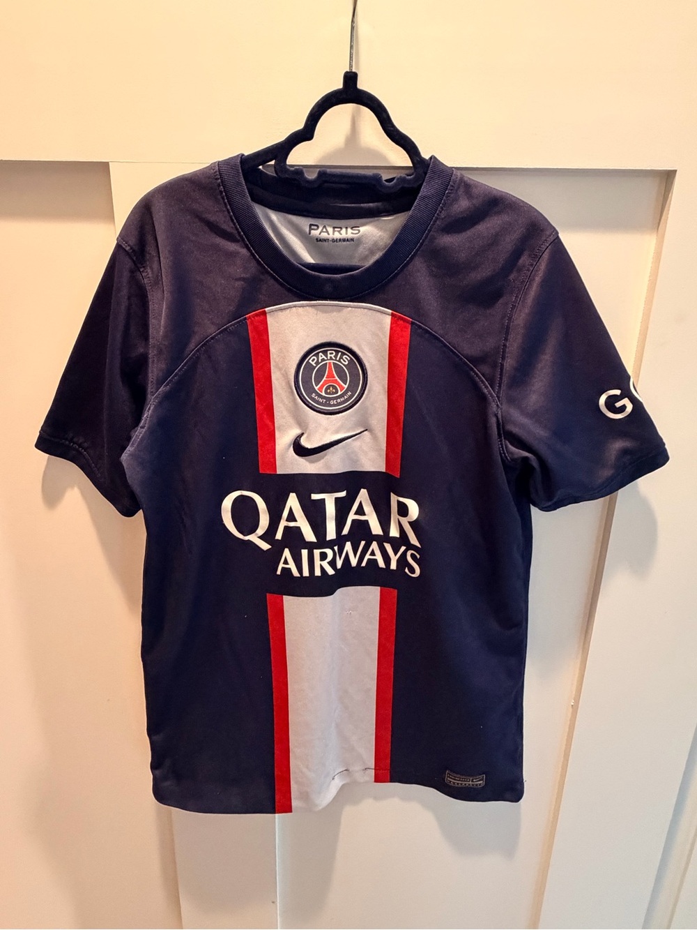 Nike Kids Navy Blue PSG Soccer Jersey with Red & White Stripes